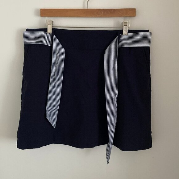 S.C.&Co. Stretchy Linen Texture Navy Skorts Striped Fabric Belt Side Pockets S16 - Picture 1 of 7